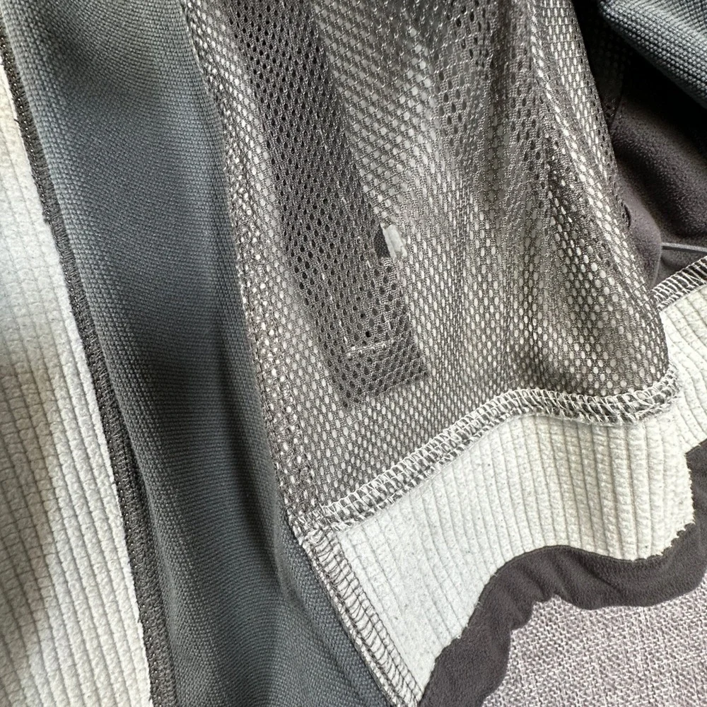 The North Face Waffle Knit Full-Zip Jacket Mens M Gray Black Thermal Fleece A2ZF